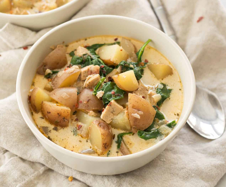 Potato, spinach, and sausage soup